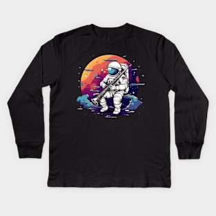 Cute Astronaut Bassoon Band Player Bassoonist Kids Long Sleeve T-Shirt